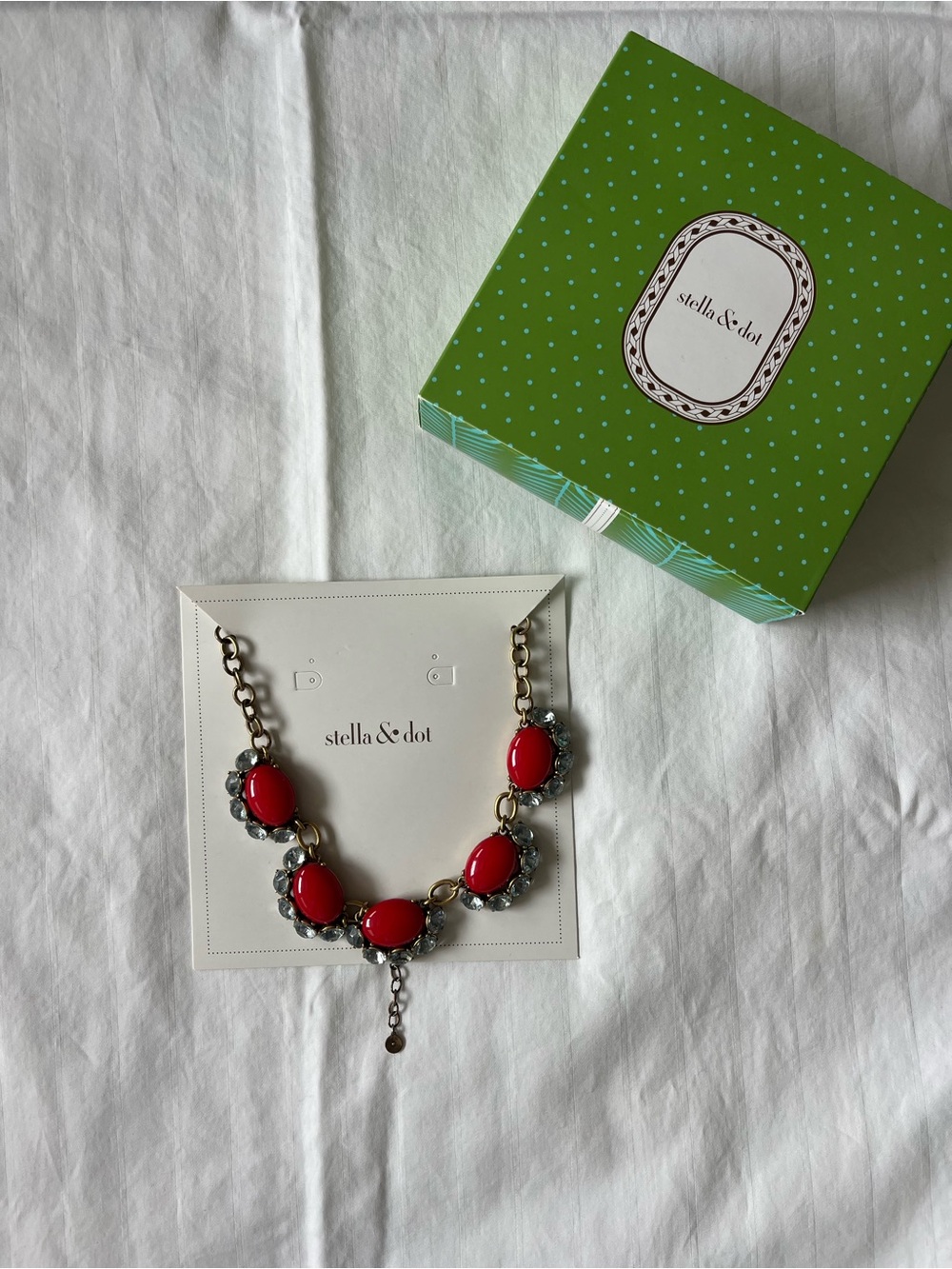 Stella & Dot Red and Silver Oval Crystal Necklace
